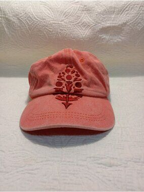 Free People FP Movement Coral Pink Embroidered Floral Cotton Baseball Cap